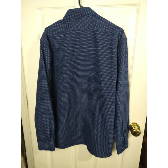 Calabrum Men's XL 17-17.5 Shirt Blue White Polka Dot Long Sleeve Collared Button - Picture 9 of 10